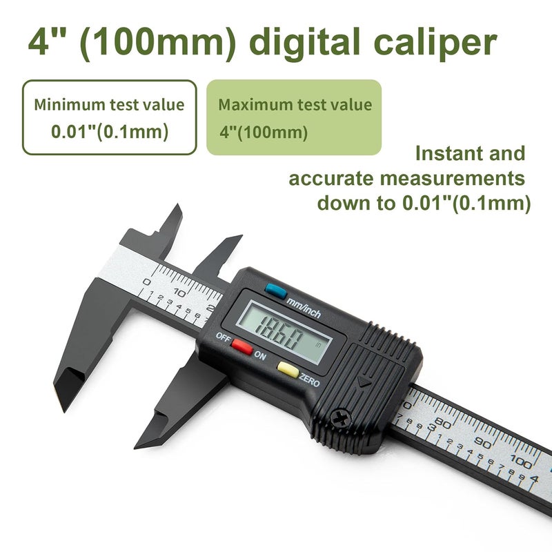 SCITOOLS Small Digital Caliper 0-4" Mini Measuring Tool, Micrometer Caliper with Auto-Off Feature, Interchangeable Between inches and millimeters for Jewelry Measurement and 3D Printing - Image 5